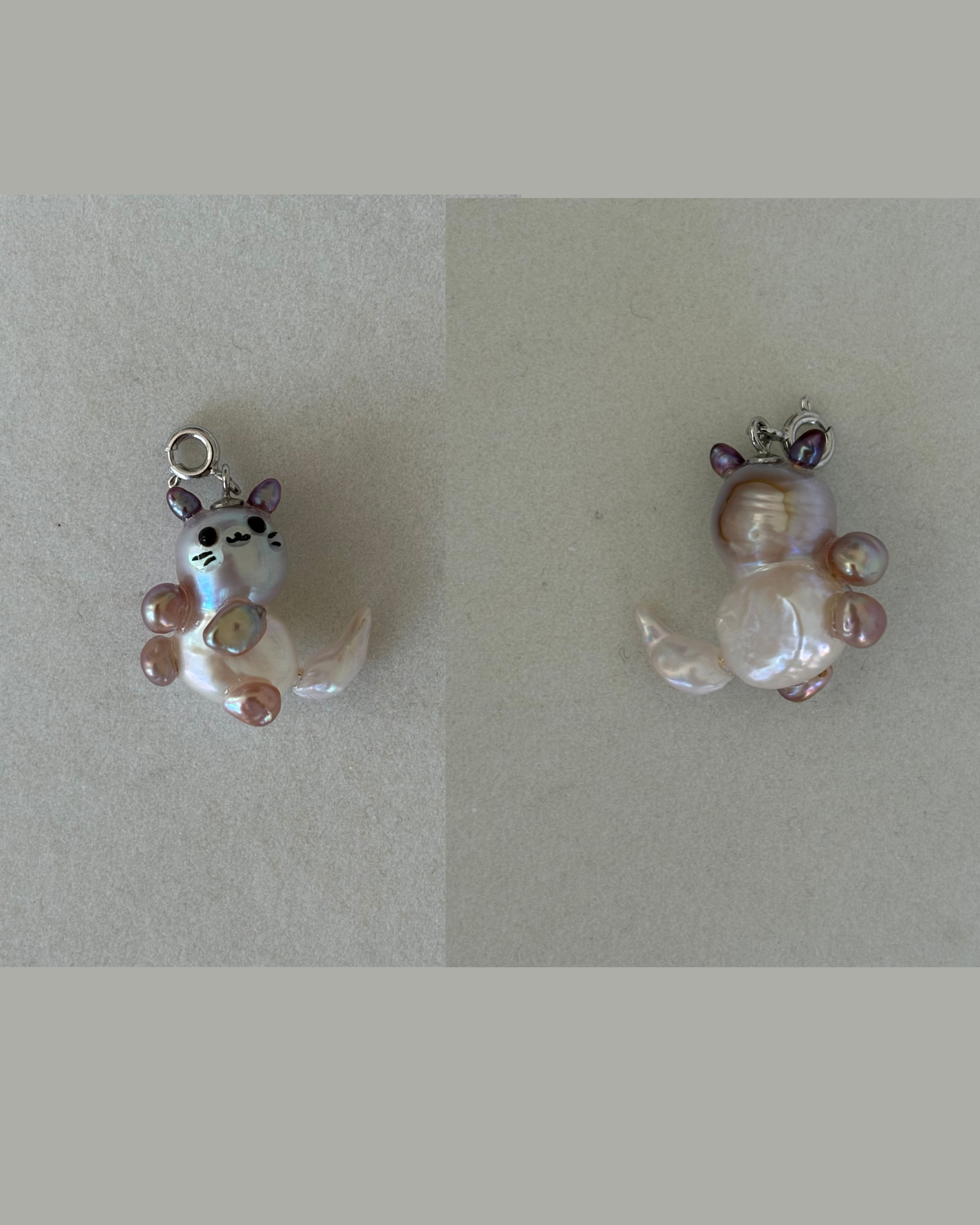 Handmade freshwater pearl cat pendant