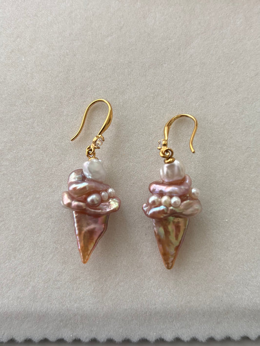 Handmade freshwater pearl ice cream earrings