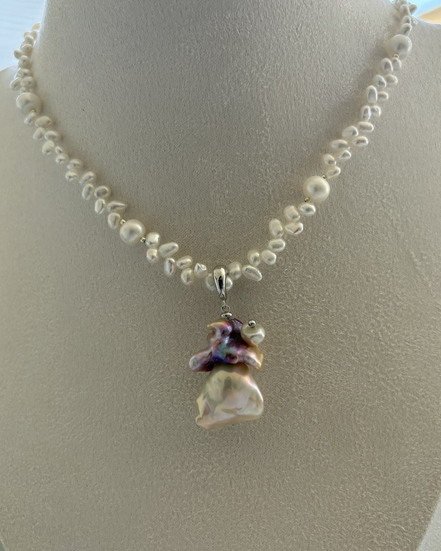 Handmade freshwater pearl ghost pendant/necklace