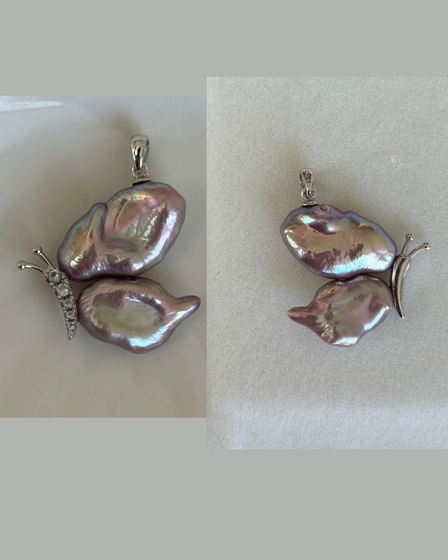 Handmade freshwater pearl butterfly pendant